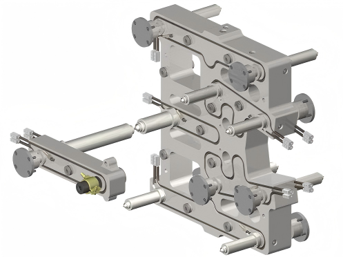 stack mold hot runner system and center plate stack mold hot runner system and center plate